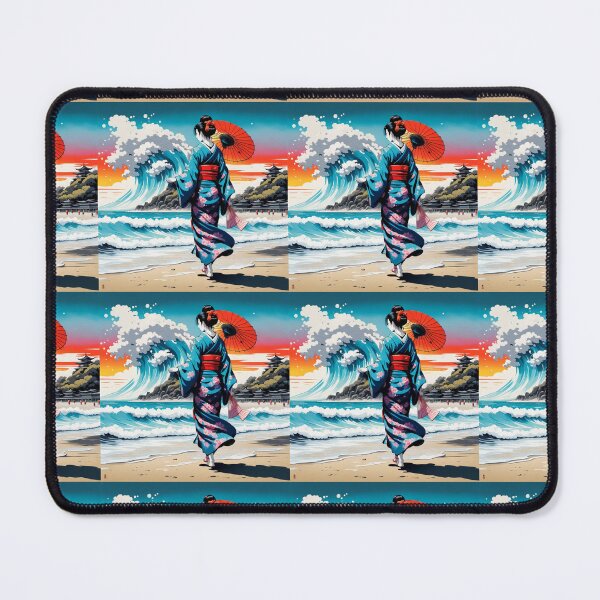 Item preview, Unique Geisha on the beach big wave tsunami sunrise sunset designed and sold by Coolparrotgirl.