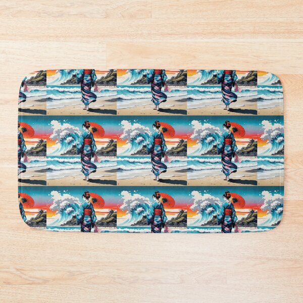 Item preview, Unique Geisha on the beach big wave tsunami sunrise sunset designed and sold by Coolparrotgirl.