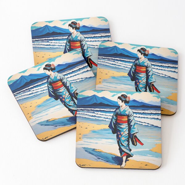 Item preview, Geisha on the beach yellow sand sunrise sunset designed and sold by Coolparrotgirl.