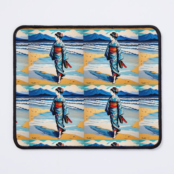 Item preview, Geisha on the beach yellow sand sunrise sunset designed and sold by Coolparrotgirl.
