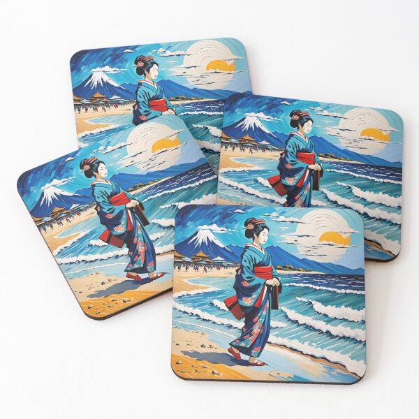 Item preview, Modern Geisha on the beach yellow sand sunrise sunset designed and sold by Coolparrotgirl.