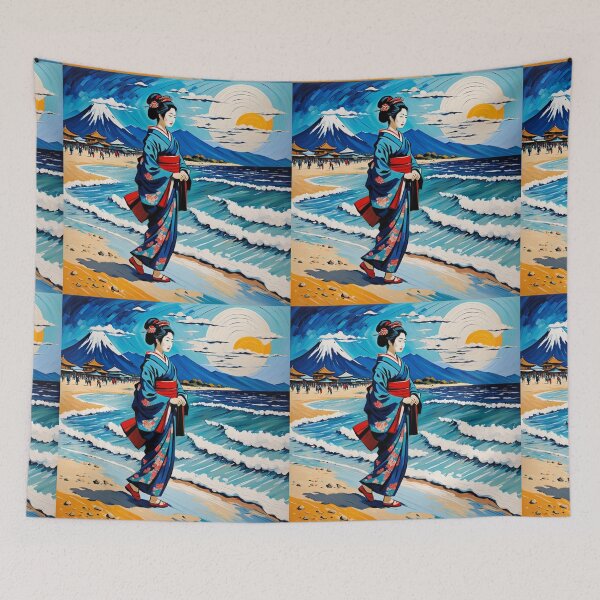 Item preview, Modern Geisha on the beach yellow sand sunrise sunset designed and sold by Coolparrotgirl.