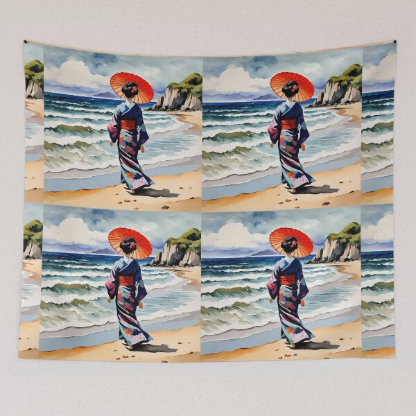 Item preview, Modern Geisha on the beach green water  designed and sold by Coolparrotgirl.
