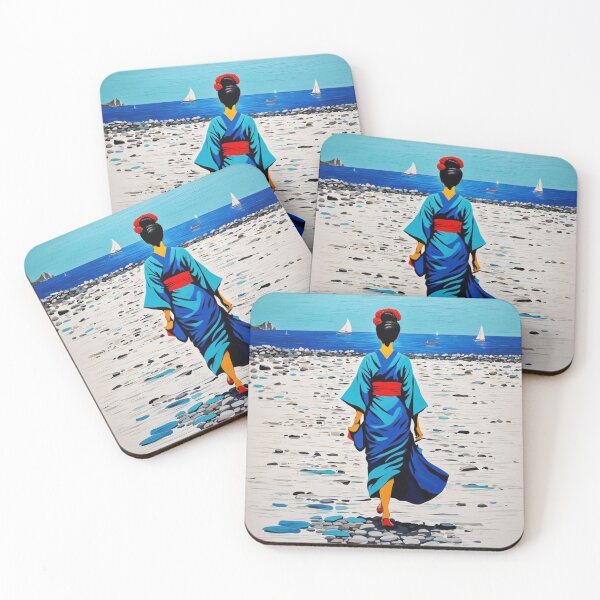 Item preview, Modern Geisha on the beach coast with stone designed and sold by Coolparrotgirl.