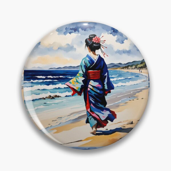 Item preview, Modern Geisha with rose in her hair on the beach  designed and sold by Coolparrotgirl.