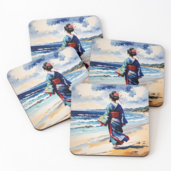 Item preview, Modern Geisha with rose in her hair on the beach  designed and sold by Coolparrotgirl.