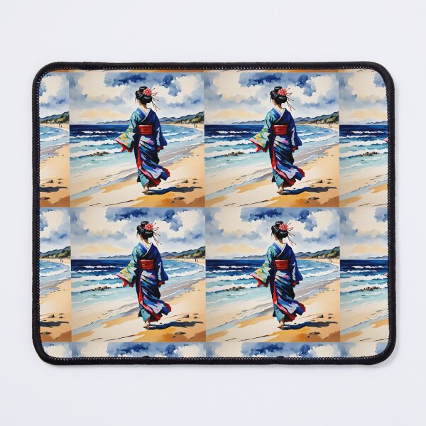 Item preview, Modern Geisha with rose in her hair on the beach  designed and sold by Coolparrotgirl.