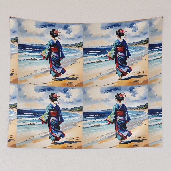 Item preview, Modern Geisha with rose in her hair on the beach  designed and sold by Coolparrotgirl.