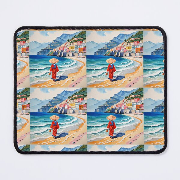 Item preview, Geisha in Italy Amalfi coast on the beach with big sun hat designed and sold by Coolparrotgirl.