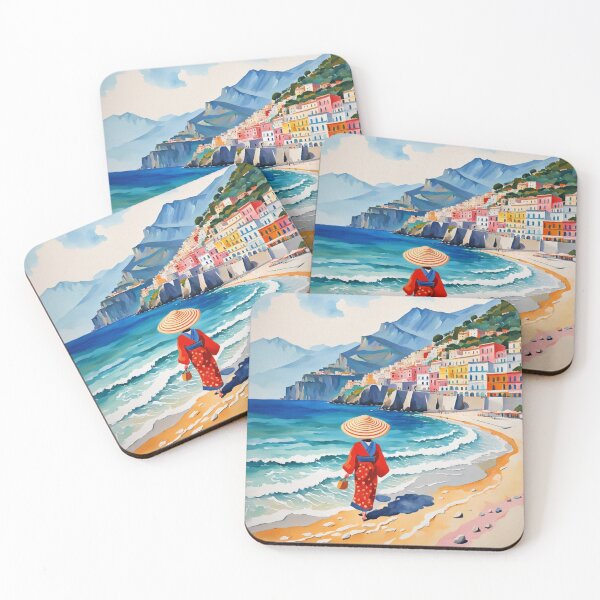 Item preview, Geisha in Italy Amalfi coast on the beach with big sun hat designed and sold by Coolparrotgirl.
