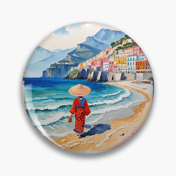 Item preview, Geisha in Italy Amalfi coast on the beach with big sun hat designed and sold by Coolparrotgirl.