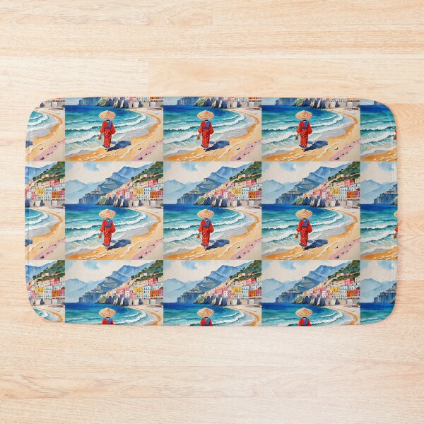 Item preview, Geisha in Italy Amalfi coast on the beach with big sun hat designed and sold by Coolparrotgirl.