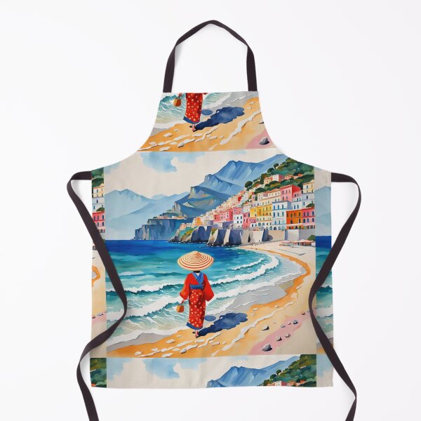 Item preview, Geisha in Italy Amalfi coast on the beach with big sun hat designed and sold by Coolparrotgirl.