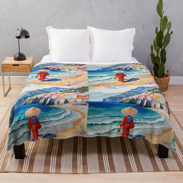 Item preview, Geisha in Italy Amalfi coast on the beach with big sun hat designed and sold by Coolparrotgirl.