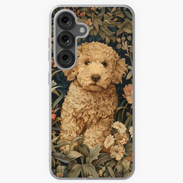 Vista previa del artículo con la obra «Cachorro Goldendoodle Doodle en un jardín vintage», diseñado y vendido por AntiqueImages.
