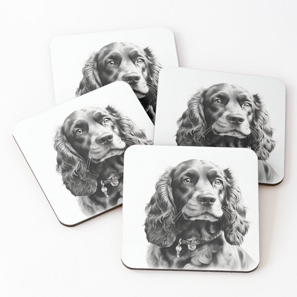Item preview, Black and white Cocker Spaniel pencil drawing designed and sold by Pencil-Art.