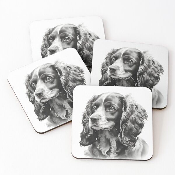 Item preview, Black and white Cocker Spaniel pencil drawing designed and sold by Pencil-Art.