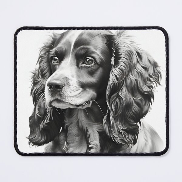 Item preview, Black and white Cocker Spaniel pencil drawing designed and sold by Pencil-Art.