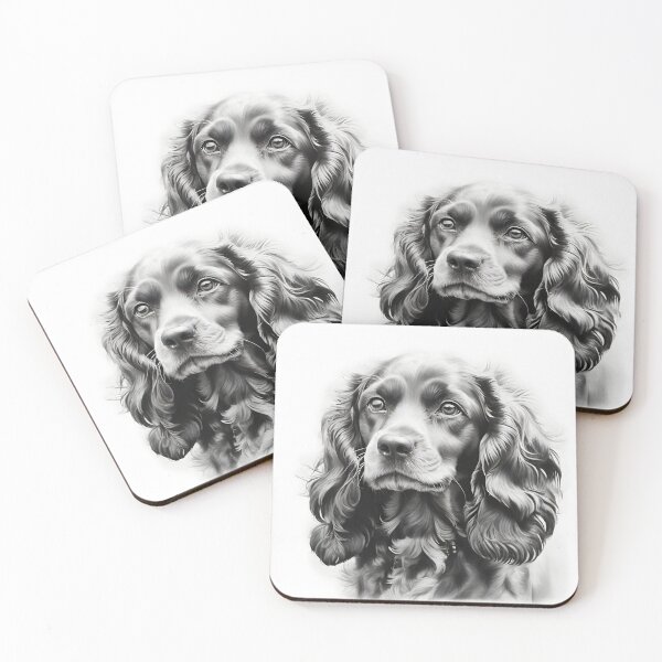 Item preview, Black and white Cocker Spaniel pencil drawing designed and sold by Pencil-Art.