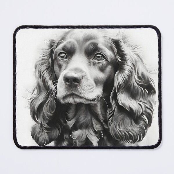 Item preview, Black and white Cocker Spaniel pencil drawing designed and sold by Pencil-Art.