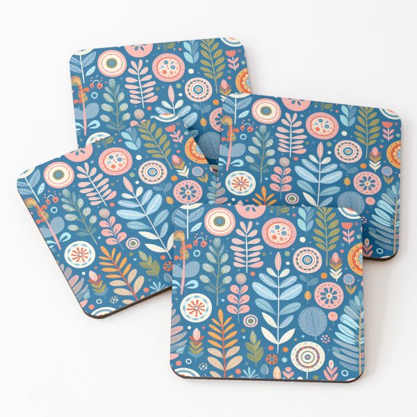 Item preview, Scandinavian Folk Art floral pattern in indigo blue  designed and sold by FOLK ART FUSION.