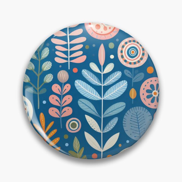 Item preview, Scandinavian Folk Art floral pattern in indigo blue  designed and sold by FOLK ART FUSION.