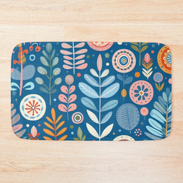 Item preview, Scandinavian Folk Art floral pattern in indigo blue  designed and sold by FOLK ART FUSION.