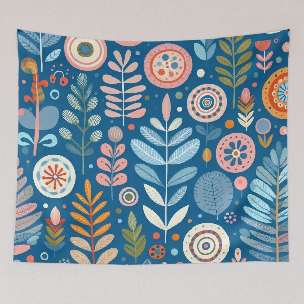 Item preview, Scandinavian Folk Art floral pattern in indigo blue  designed and sold by FOLK ART FUSION.