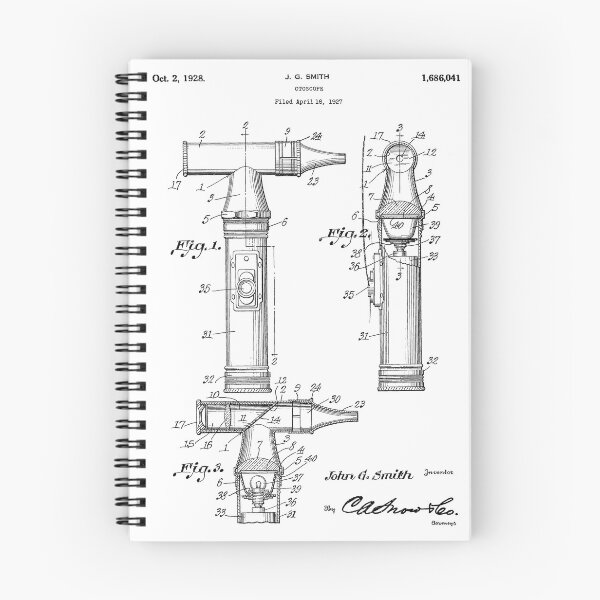 Artikelvorschau, Otoskop 1928 Vintage Patent Kunst auf weißem Hintergrund entworfen und verkauft von Peek-Designs.