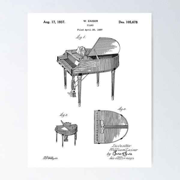 Item preview, Piano 1937 Vintage Patent Art White Background designed and sold by Peek-Designs.