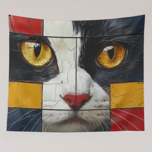 Item preview, Mondrian Feline Fusion Tee, Feline Geometry Gift, Abstract Whiskers designed and sold by Terry-Salsa.