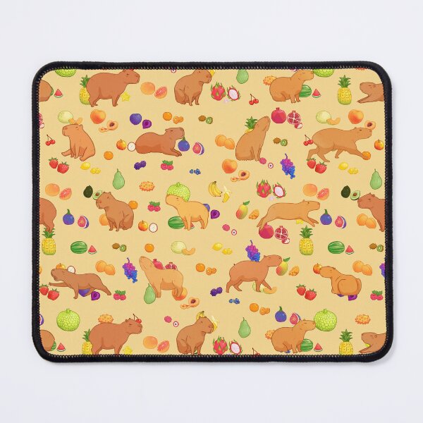 Item preview, Cuddly capybara with colorful fruit repeating background - yellow designed and sold by Maysoulrose.