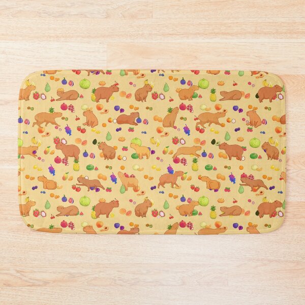 Item preview, Cuddly capybara with colorful fruit repeating background - yellow designed and sold by Maysoulrose.