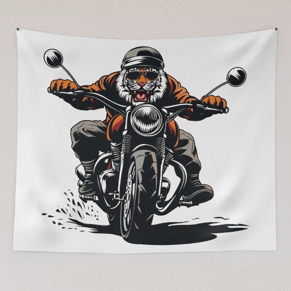 Item preview, a badass tiger riding a classic motorcycle designed and sold by javierparra.
