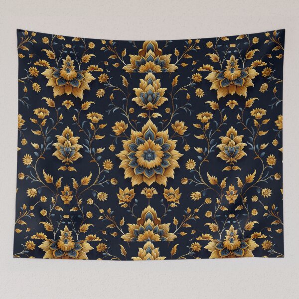 Item preview, blue golden fire flower motif pattern design 002 designed and sold by BartHugoKnight.