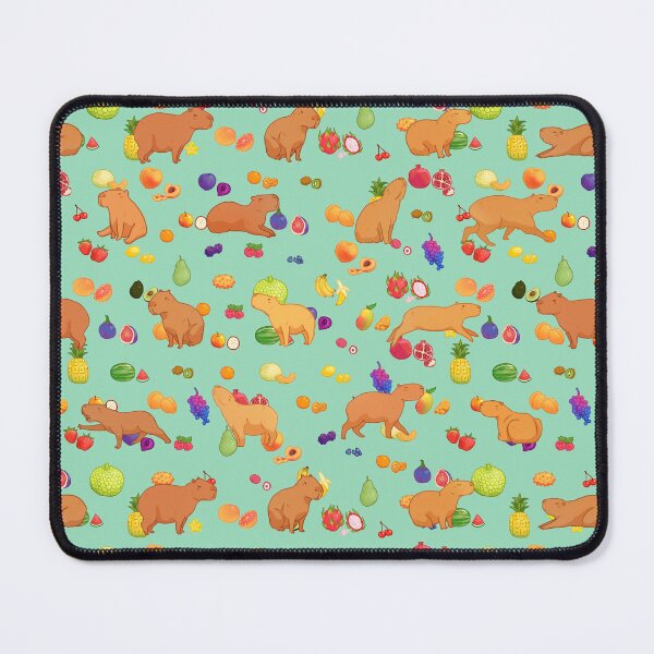 Item preview, Cuddly capybara with colorful fruit repeating background - mint green designed and sold by Maysoulrose.