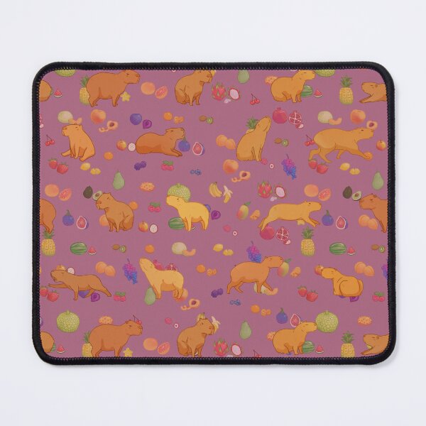 Item preview, Cuddly capybara with colorful fruit repeating background - Dusty Rose designed and sold by Maysoulrose.