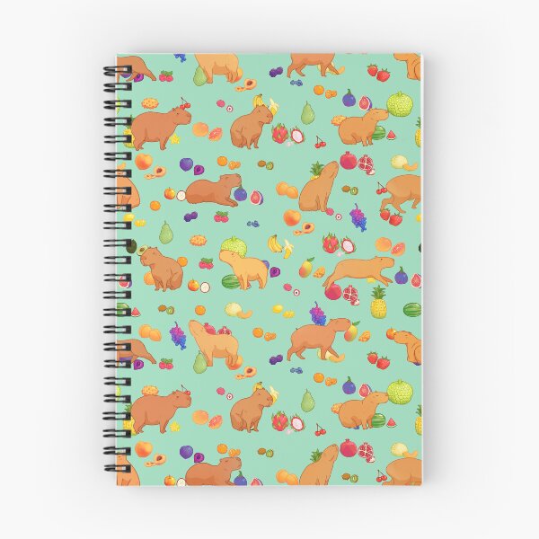 Item preview, Cuddly capybara with colorful fruit repeating background - mint green designed and sold by Maysoulrose.