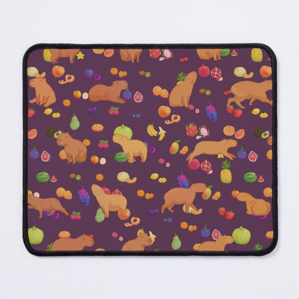 Item preview, Cuddly capybara with colorful fruit repeating background - Dark Purple designed and sold by Maysoulrose.