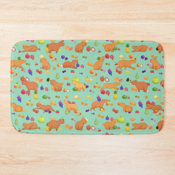Item preview, Cuddly capybara with colorful fruit repeating background - mint green designed and sold by Maysoulrose.
