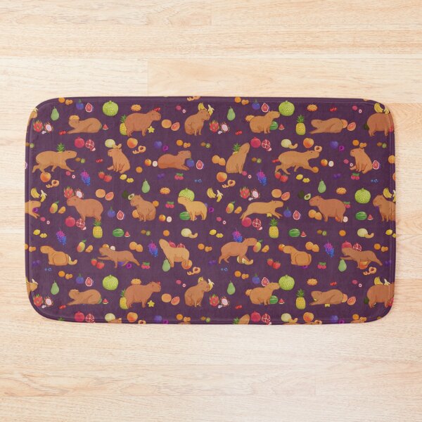 Item preview, Cuddly capybara with colorful fruit repeating background - Dark Purple designed and sold by Maysoulrose.