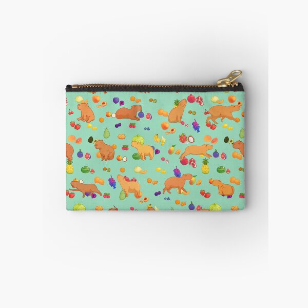 Item preview, Cuddly capybara with colorful fruit repeating background - mint green designed and sold by Maysoulrose.