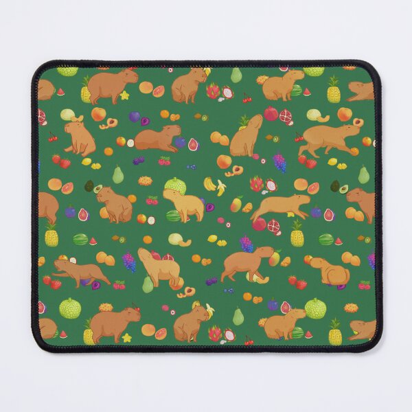 Item preview, Cuddly capybara with colorful fruit repeating background - Forest Green designed and sold by Maysoulrose.