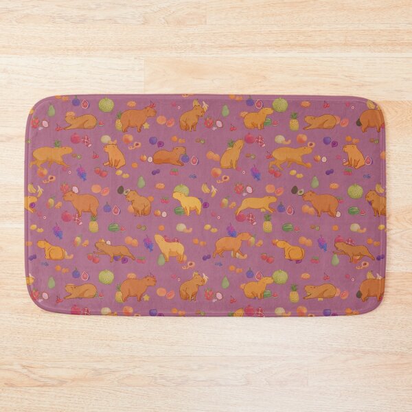 Item preview, Cuddly capybara with colorful fruit repeating background - Dusty Rose designed and sold by Maysoulrose.