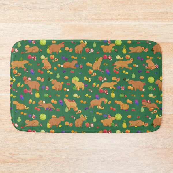Item preview, Cuddly capybara with colorful fruit repeating background - Forest Green designed and sold by Maysoulrose.