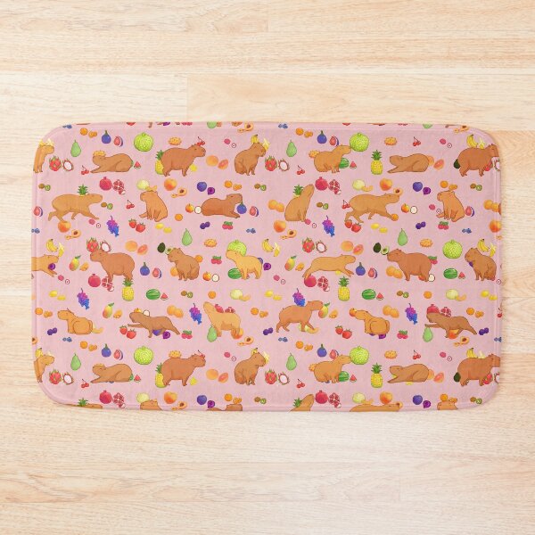 Item preview, Cuddly capybara with colorful fruit repeating background - Pink designed and sold by Maysoulrose.