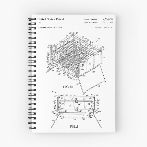 Artikelvorschau, Tragbares Grillsystem, 1985, Patent, weißer Hintergrund entworfen und verkauft von Peek-Designs.