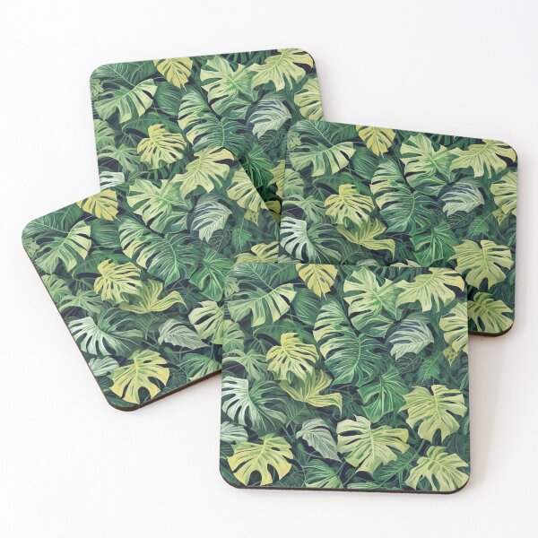 Item preview, Exotic jungle design monstera leaves on green background designed and sold by Frostquest.