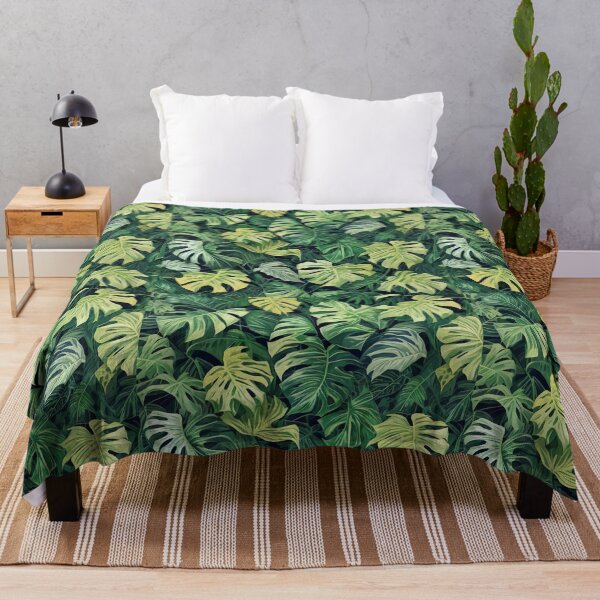 Item preview, Exotic jungle design monstera leaves on green background designed and sold by Frostquest.