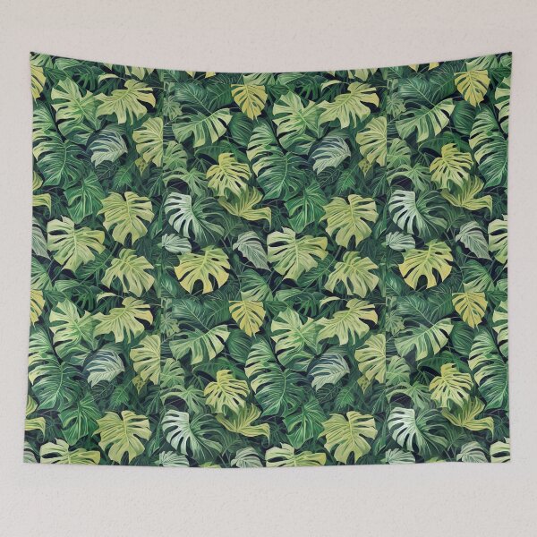 Item preview, Exotic jungle design monstera leaves on green background designed and sold by Frostquest.